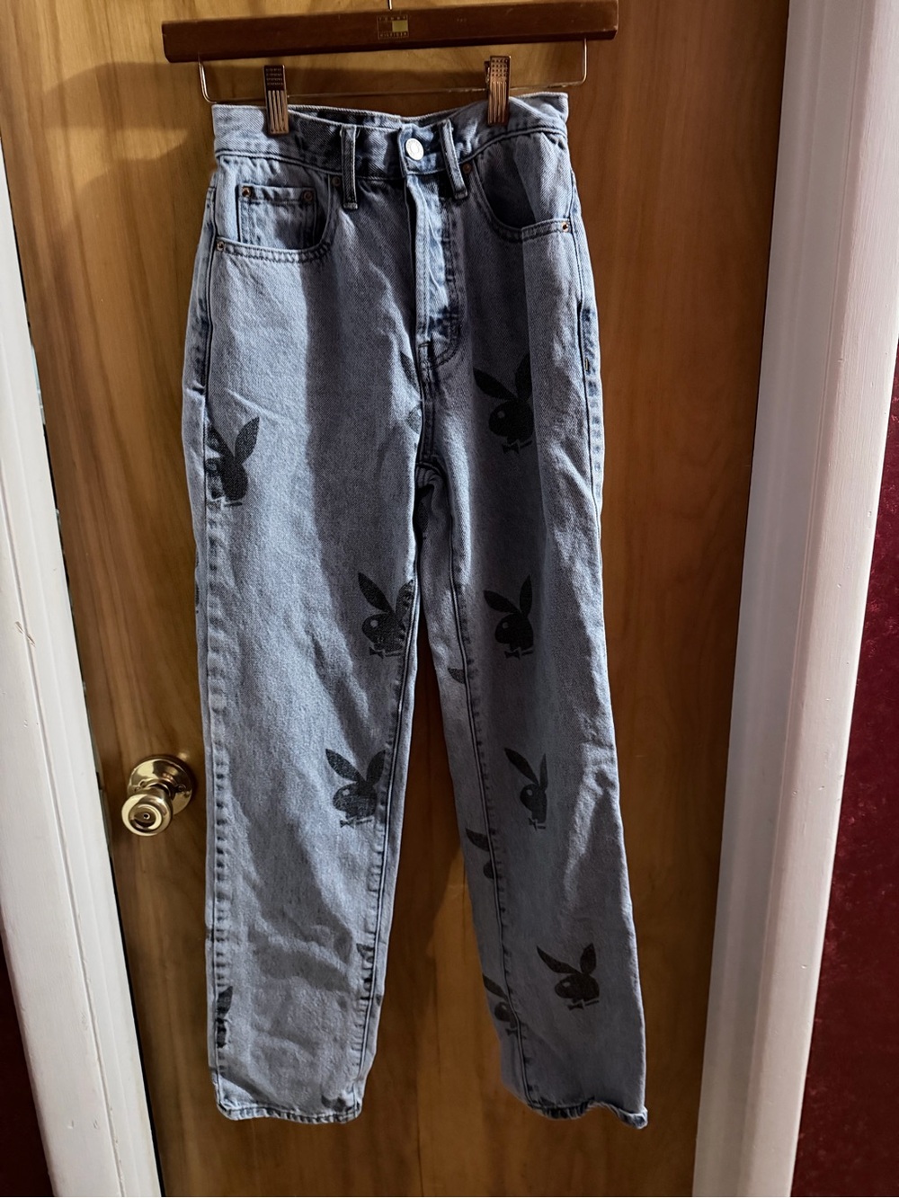 PacSun playboy Black Bunny Print Jean 23 button fly.  Y2K
